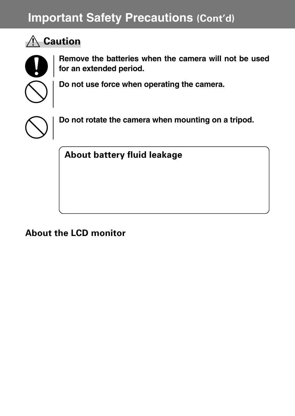 Important safety precautions, Cont’d) caution | Konica Minolta Konica Digital Revio KD-400Z User Manual | Page 10 / 117