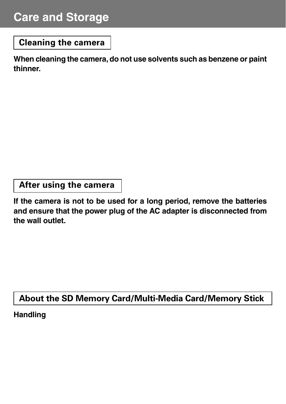 Care and storage | Konica Minolta Konica Digital Revio KD-400Z User Manual | Page 108 / 117