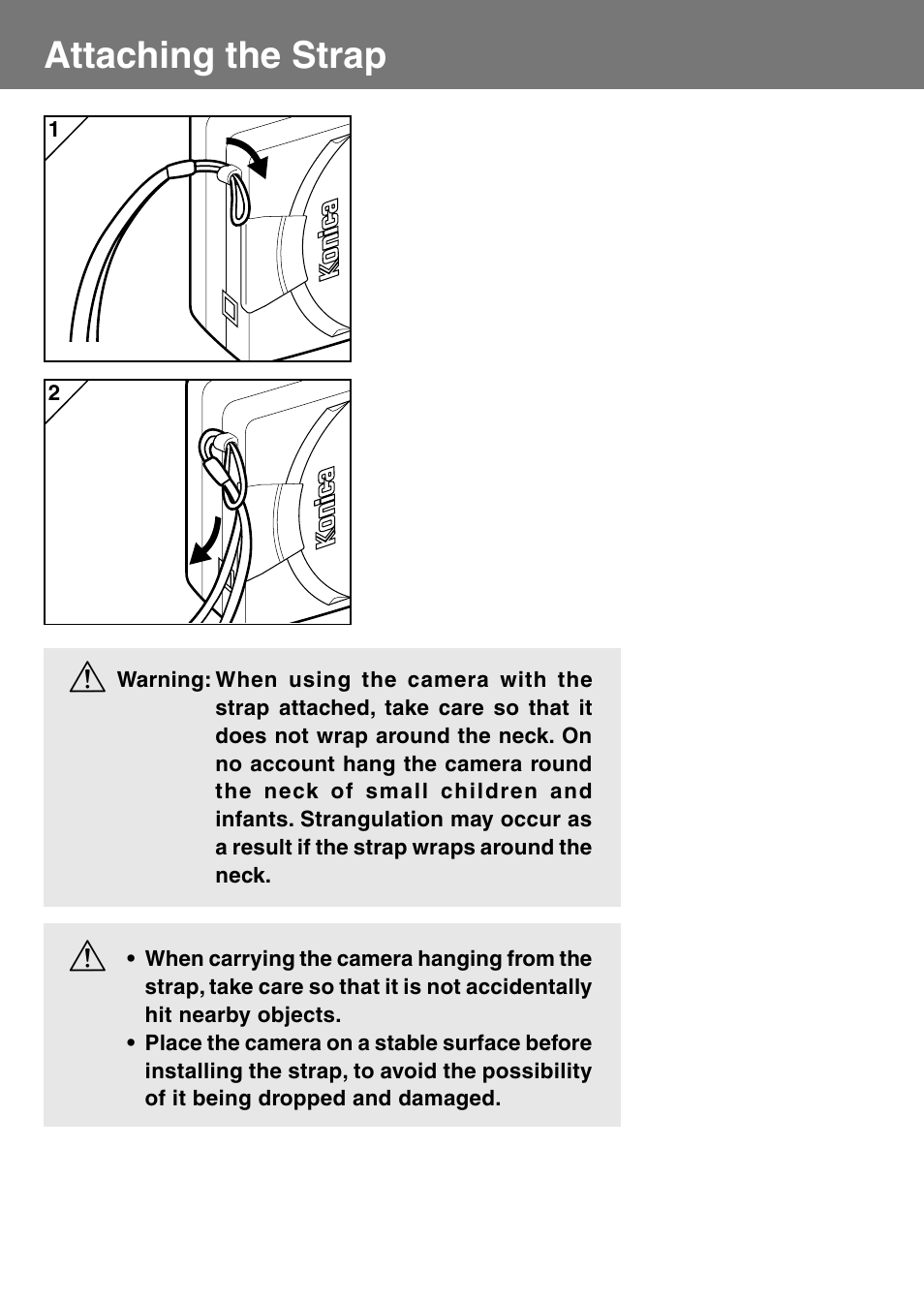 Attaching the strap | Konica Minolta Konica Digital Revio KD-400Z User Manual | Page 17 / 117