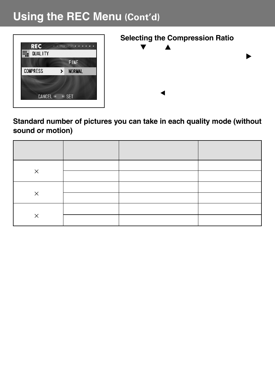 Using the rec menu, Cont’d) | Konica Minolta Konica Digital Revio KD-400Z User Manual | Page 51 / 117