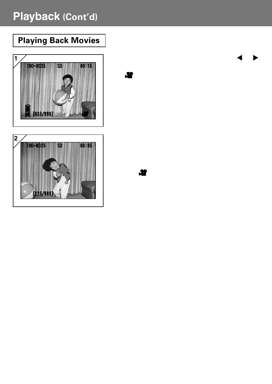 Playing back movies, Playback, Cont’d) | Konica Minolta Konica Digital Revio KD-400Z User Manual | Page 64 / 117