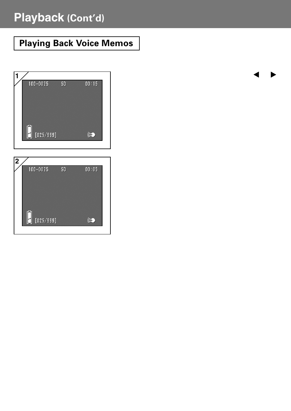 Playing back voice memos, Playback, Cont’d) | Konica Minolta Konica Digital Revio KD-400Z User Manual | Page 65 / 117