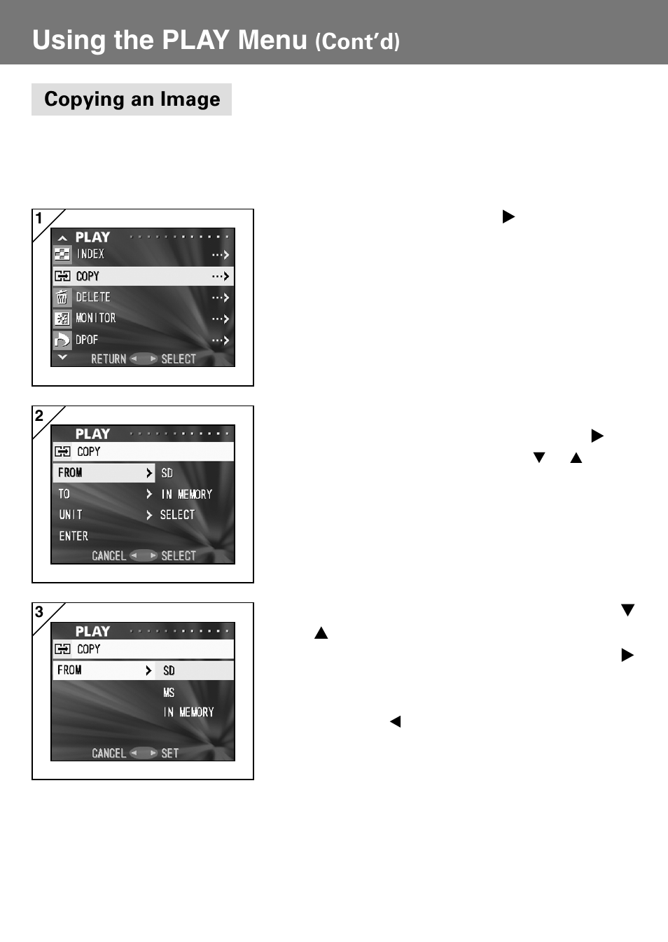 Copying an image, Using the play menu, Cont’d) | Konica Minolta Konica Digital Revio KD-400Z User Manual | Page 71 / 117