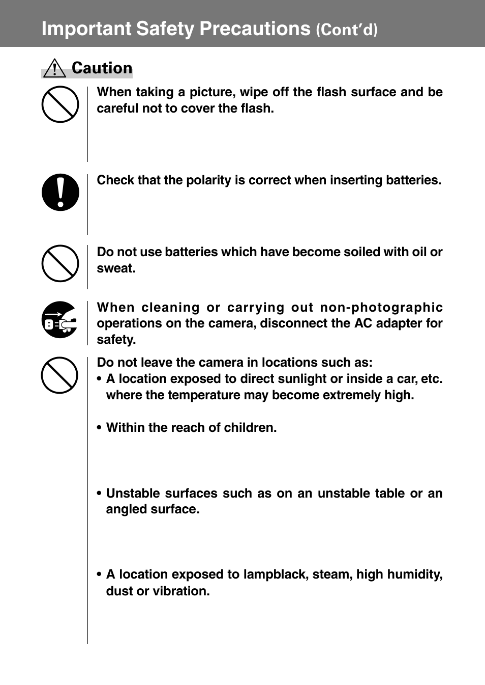 Important safety precautions, Cont’d) caution | Konica Minolta Konica Digital Revio KD-400Z User Manual | Page 9 / 117