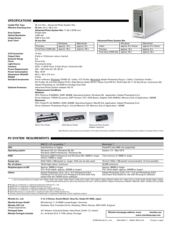 Konica Minolta Dimage Scan Scan Elite I User Manual | 1 page