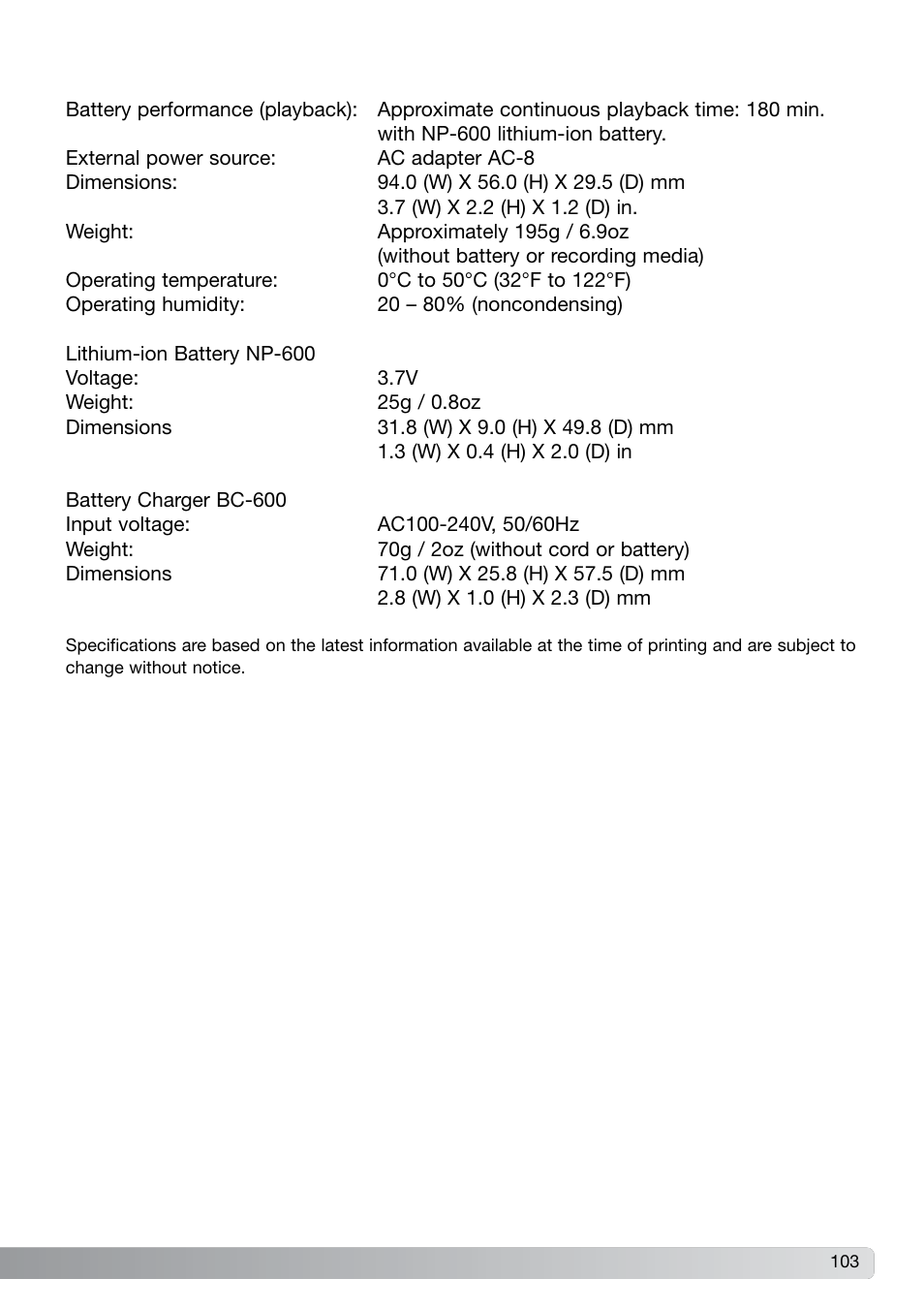 Konica Minolta DiMAGE G600 User Manual | Page 103 / 104