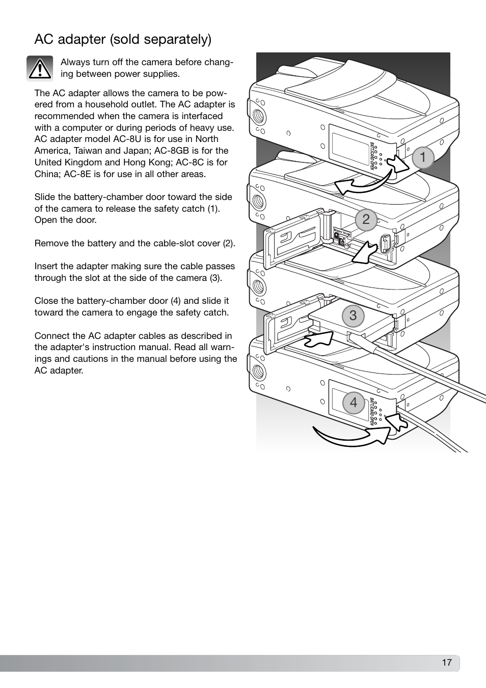 Ac adapter (sold separately) | Konica Minolta DiMAGE G600 User Manual | Page 17 / 104