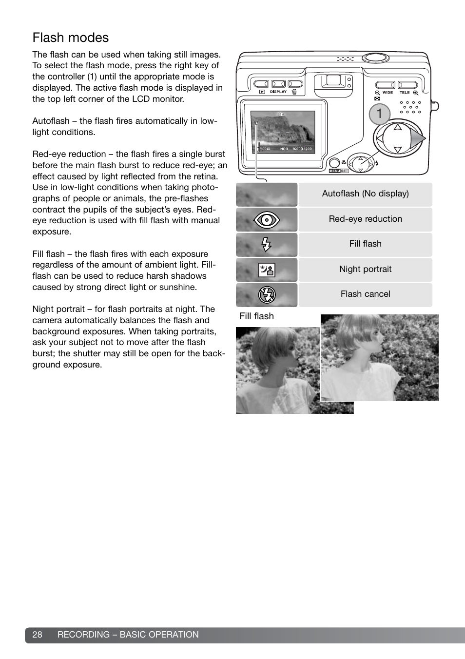 Flash modes | Konica Minolta DiMAGE G600 User Manual | Page 28 / 104