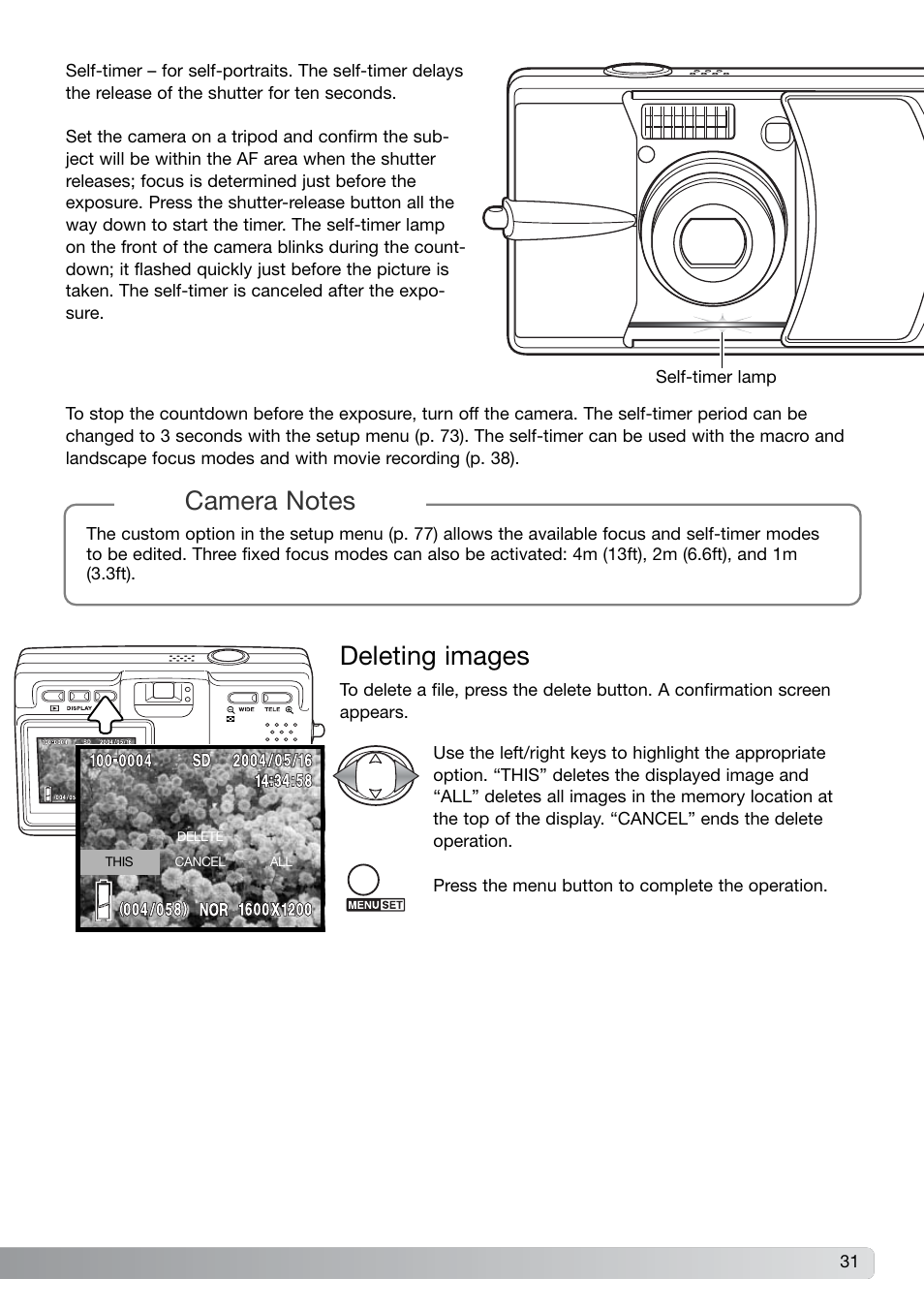 Deleting images | Konica Minolta DiMAGE G600 User Manual | Page 31 / 104