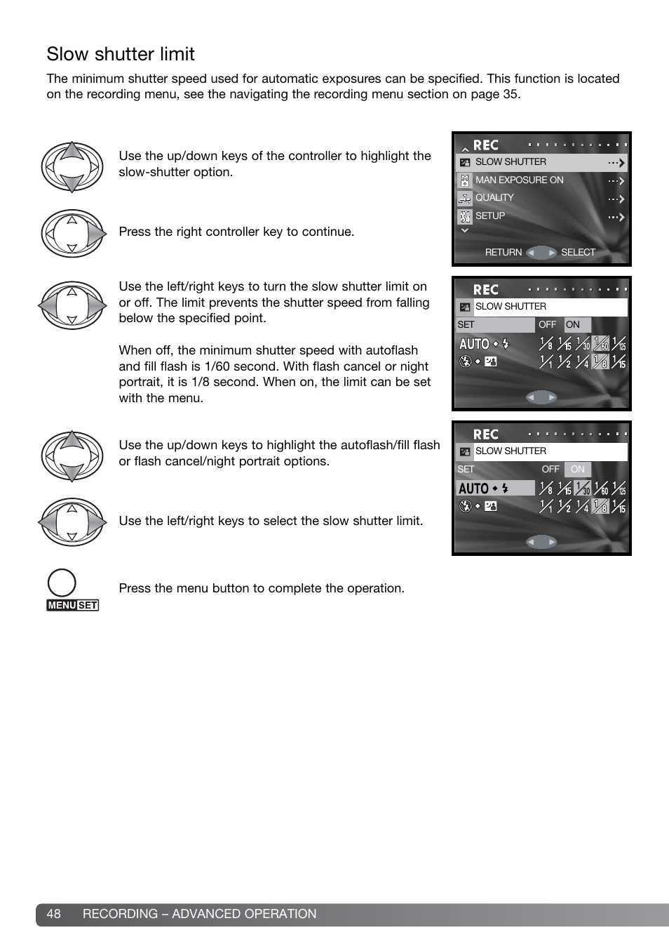 Slow shutter limit | Konica Minolta DiMAGE G600 User Manual | Page 48 / 104