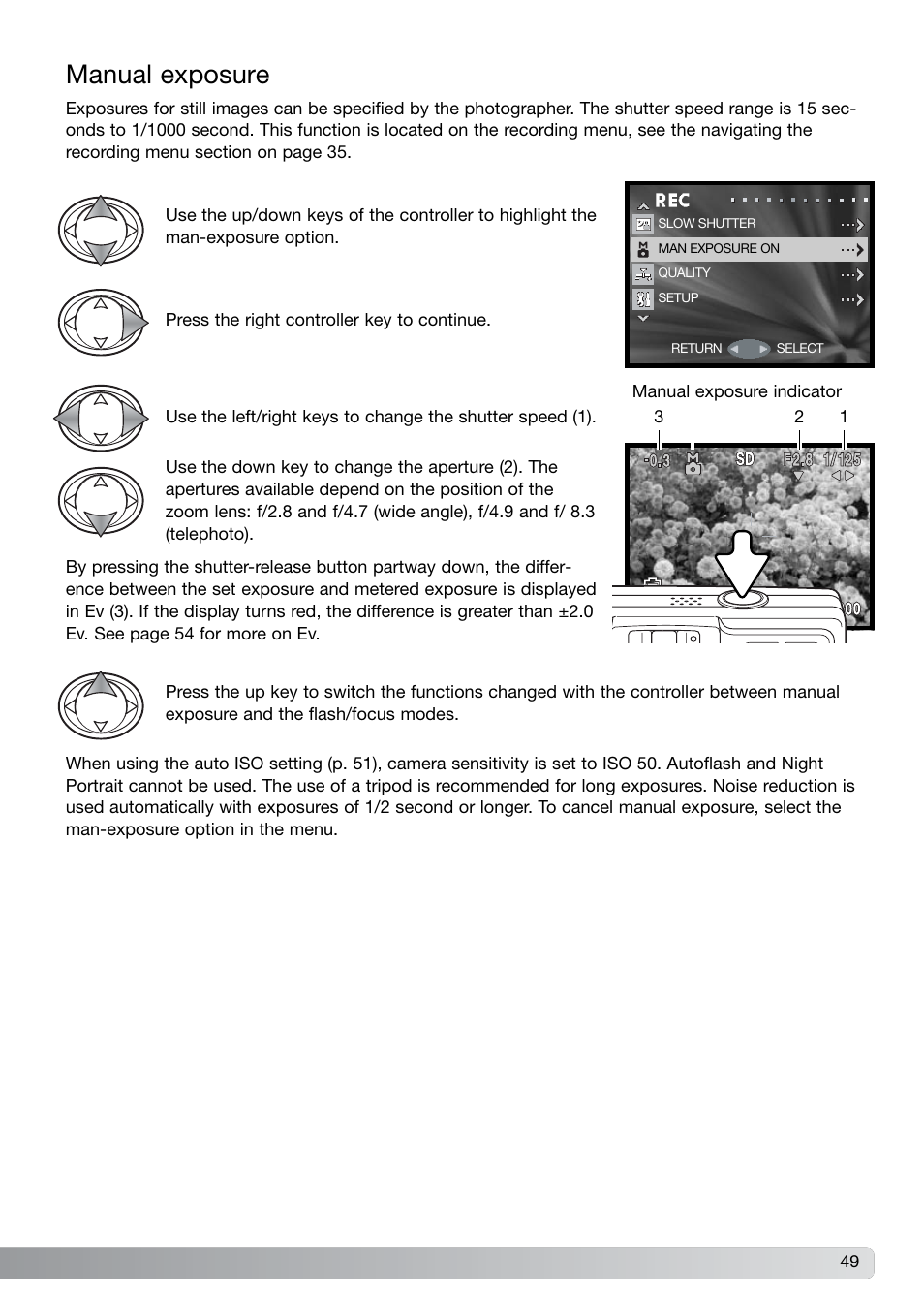 Manual exposure | Konica Minolta DiMAGE G600 User Manual | Page 49 / 104