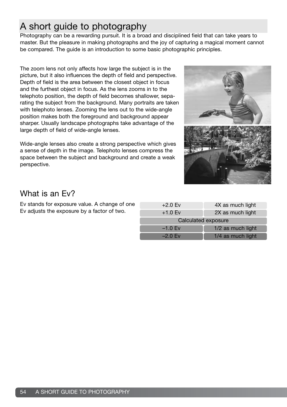 A short guide to photography, What is an ev | Konica Minolta DiMAGE G600 User Manual | Page 54 / 104