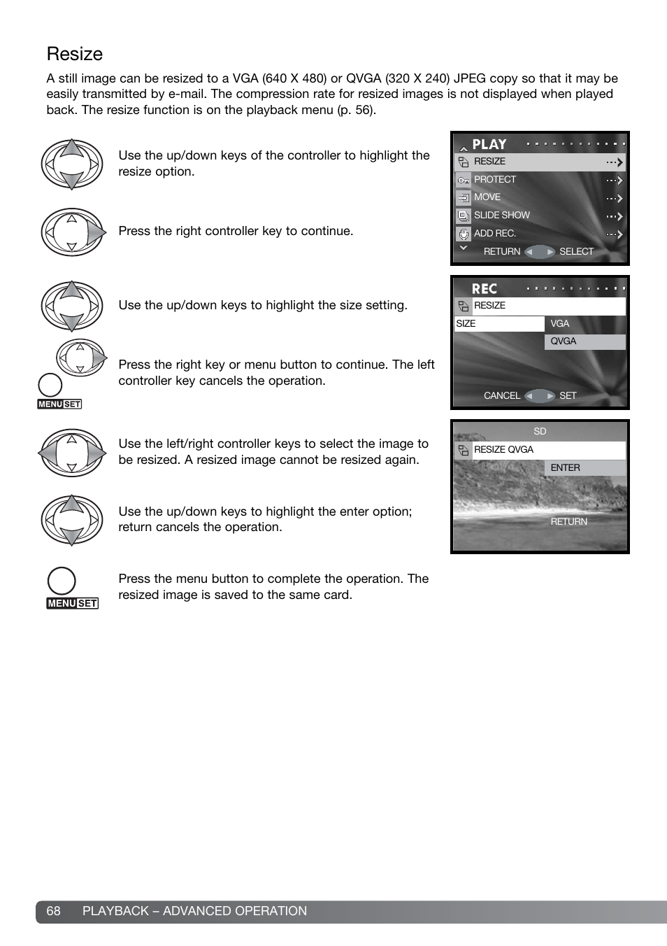 Resize | Konica Minolta DiMAGE G600 User Manual | Page 68 / 104