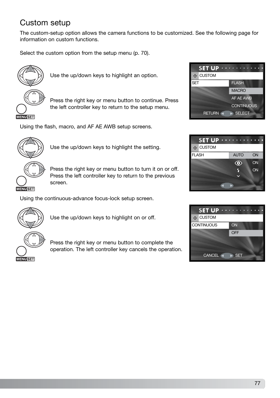 Custom setup | Konica Minolta DiMAGE G600 User Manual | Page 77 / 104