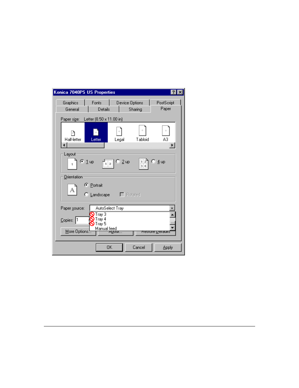 Printer driver screens | Konica Minolta IP-411 User Manual | Page 101 / 241
