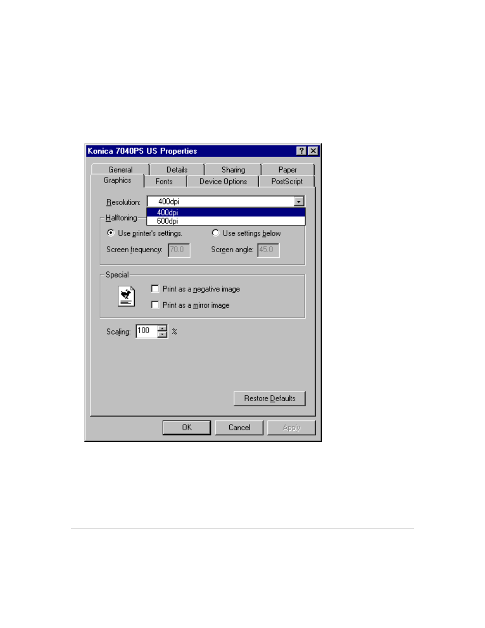 Printer driver screens | Konica Minolta IP-411 User Manual | Page 75 / 241