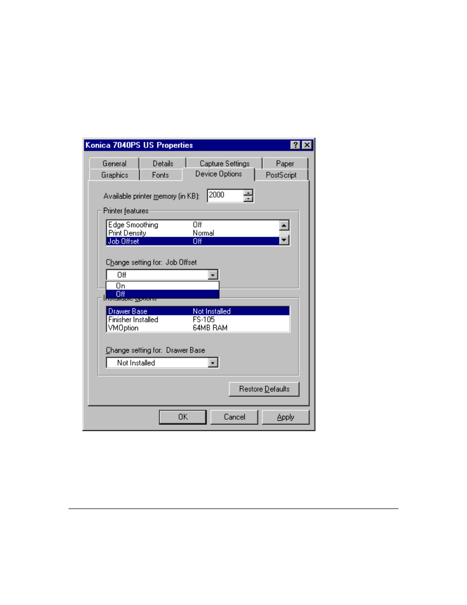 Printer driver screens | Konica Minolta IP-411 User Manual | Page 86 / 241
