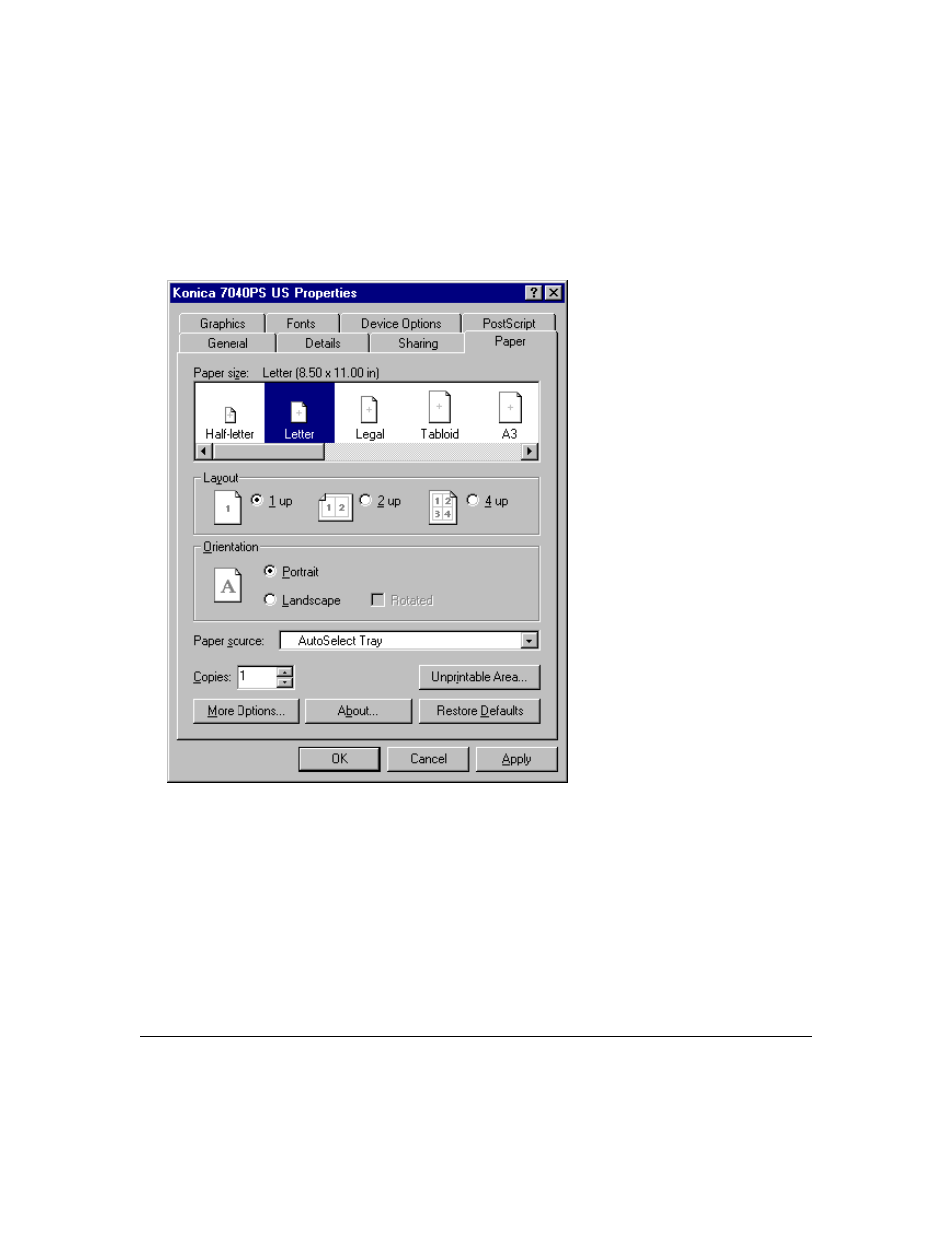 Printer driver screens | Konica Minolta IP-411 User Manual | Page 99 / 241