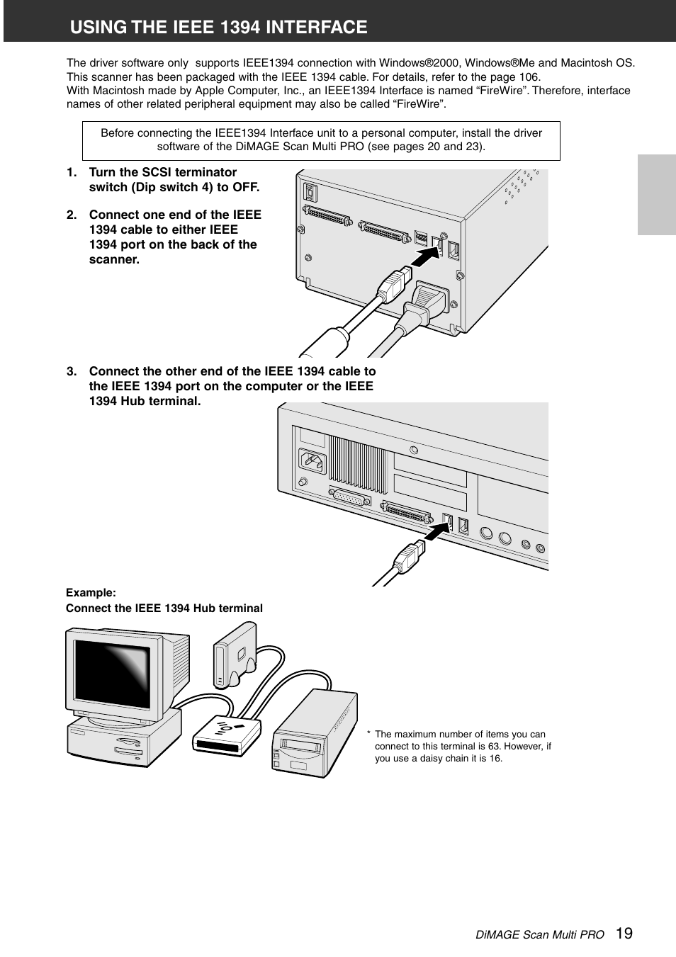 Using the ieee 1394 interface | Konica Minolta DiMAGE Scan Multi PRO User Manual | Page 19 / 129