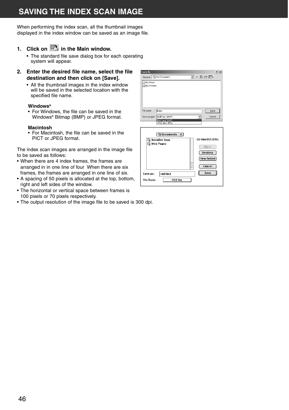 Saving the index scan image | Konica Minolta DiMAGE Scan Multi PRO User Manual | Page 46 / 129