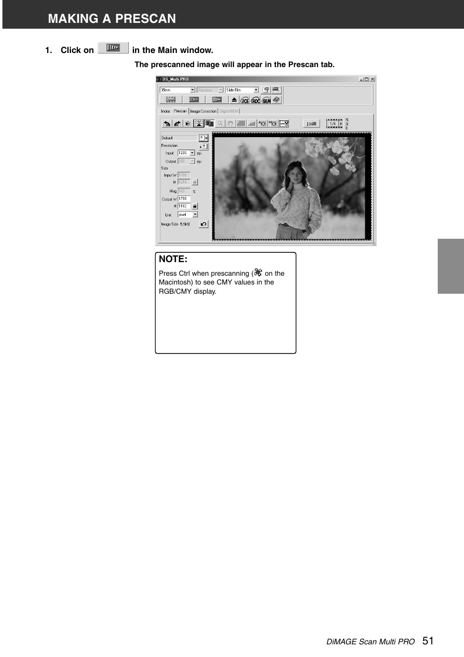 Making a prescan | Konica Minolta DiMAGE Scan Multi PRO User Manual | Page 51 / 129