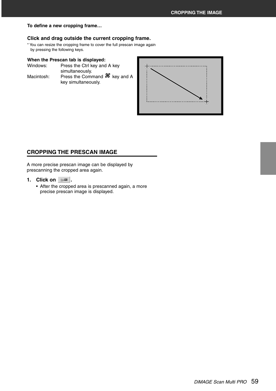 Cropping the prescan image | Konica Minolta DiMAGE Scan Multi PRO User Manual | Page 59 / 129