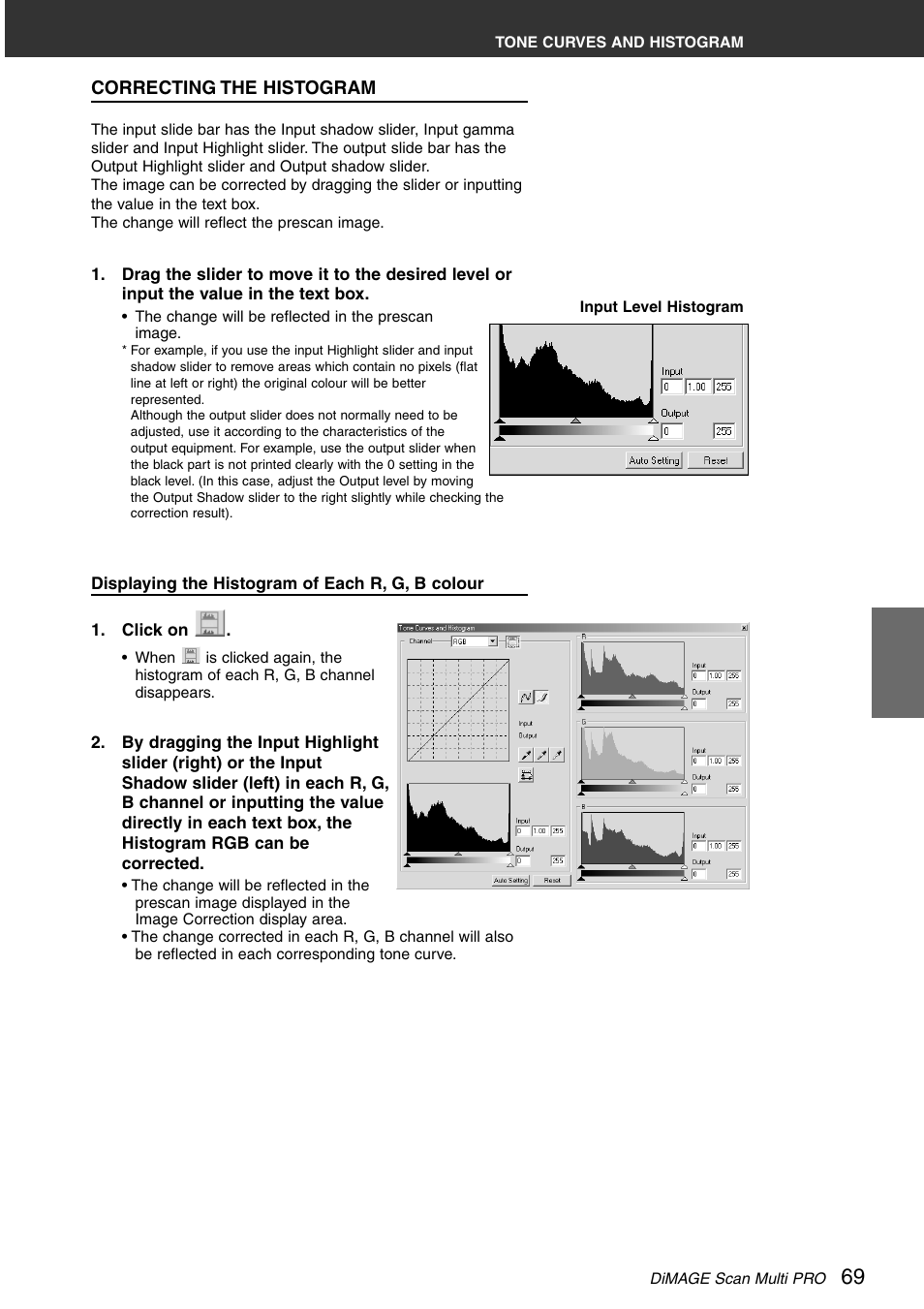 Correcting the histogram | Konica Minolta DiMAGE Scan Multi PRO User Manual | Page 69 / 129