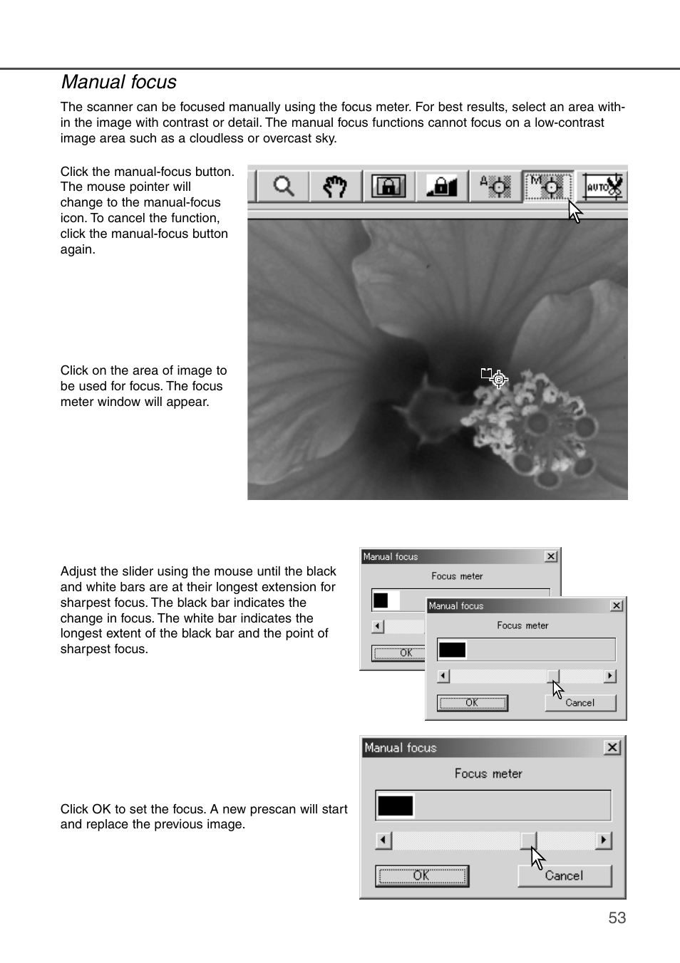 Manual focus | Konica Minolta DiMAGE Scan Dual III AF-2840 User Manual | Page 53 / 92