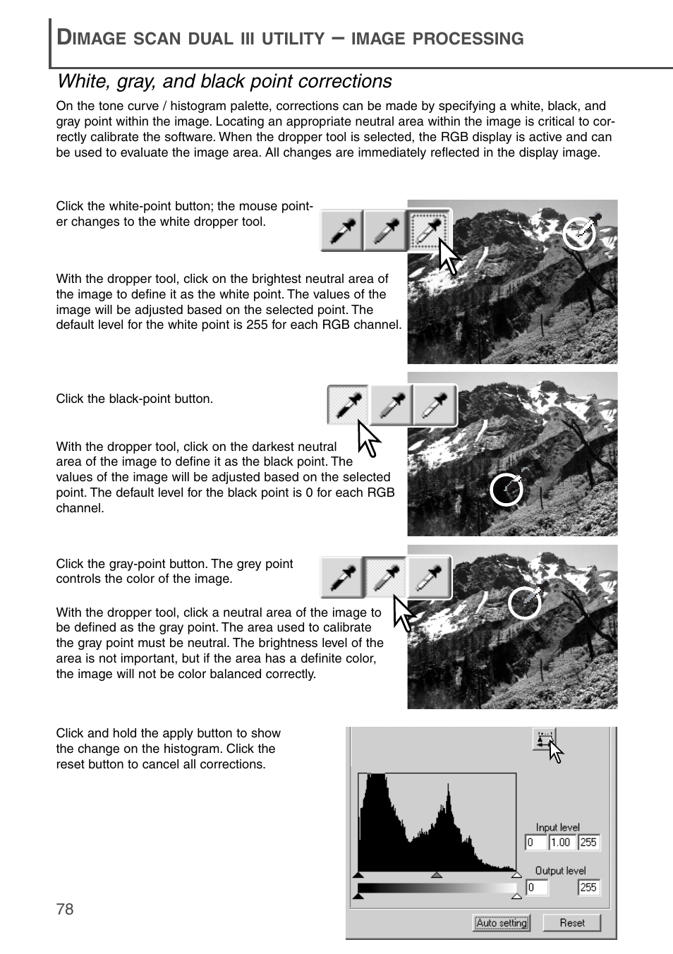 White, gray, and black point corrections | Konica Minolta DiMAGE Scan Dual III AF-2840 User Manual | Page 78 / 92