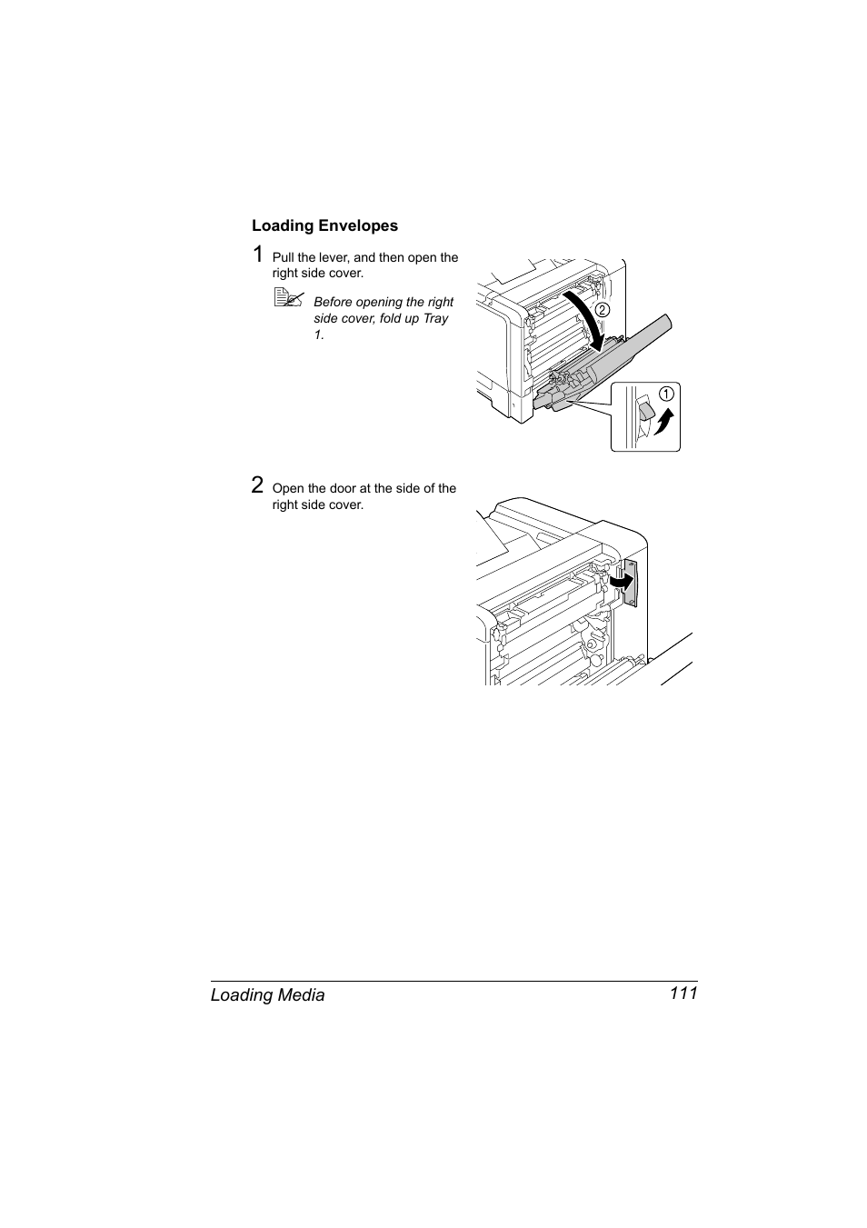 Loading envelopes, Loading envelopes 111 | Konica Minolta BIZHUB C30P User Manual | Page 125 / 276