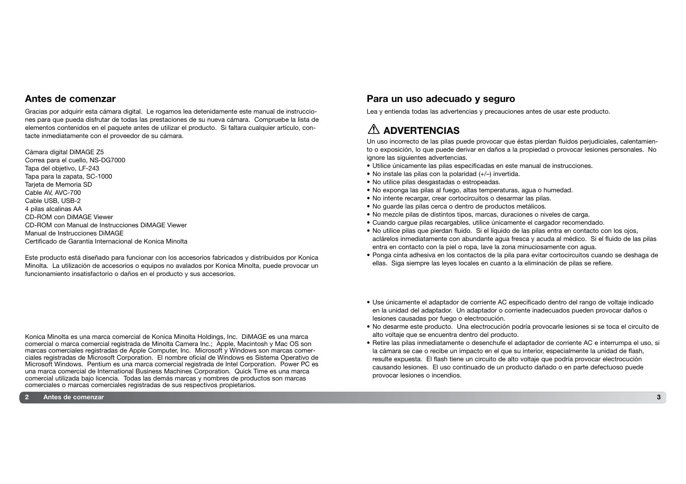 Konica Minolta DIMAGE Z5 User Manual | Page 2 / 66
