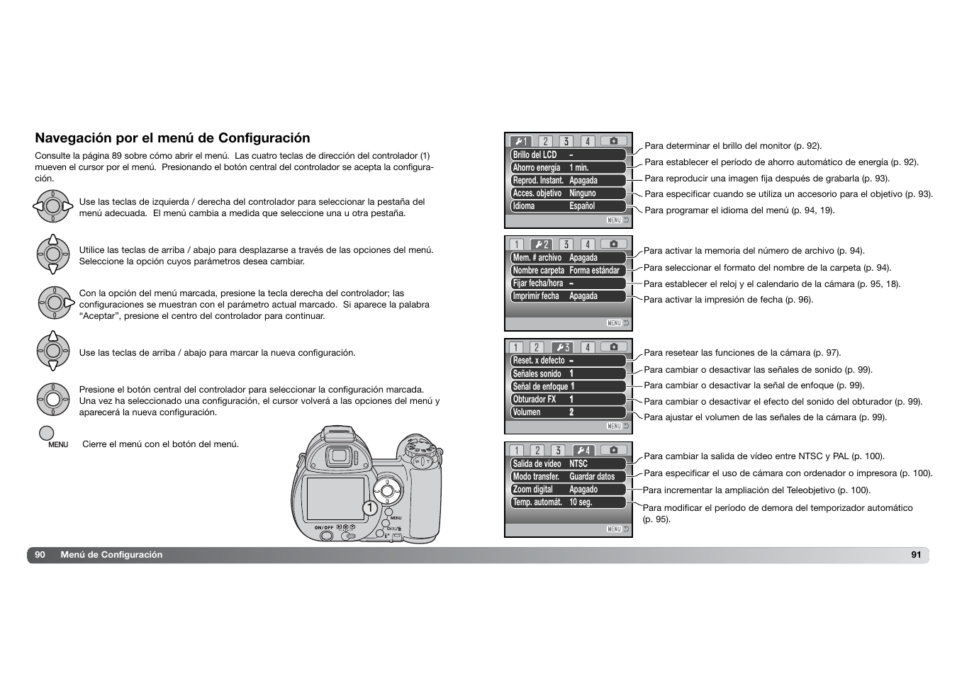 Navegación por el menú de configuración | Konica Minolta DIMAGE Z5 User Manual | Page 46 / 66