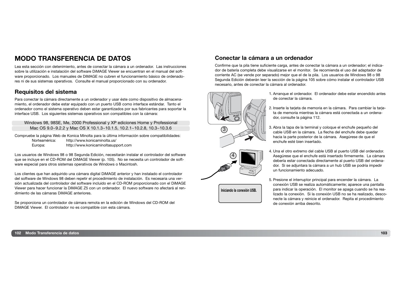 Modo transferencia de datos | Konica Minolta DIMAGE Z5 User Manual | Page 52 / 66