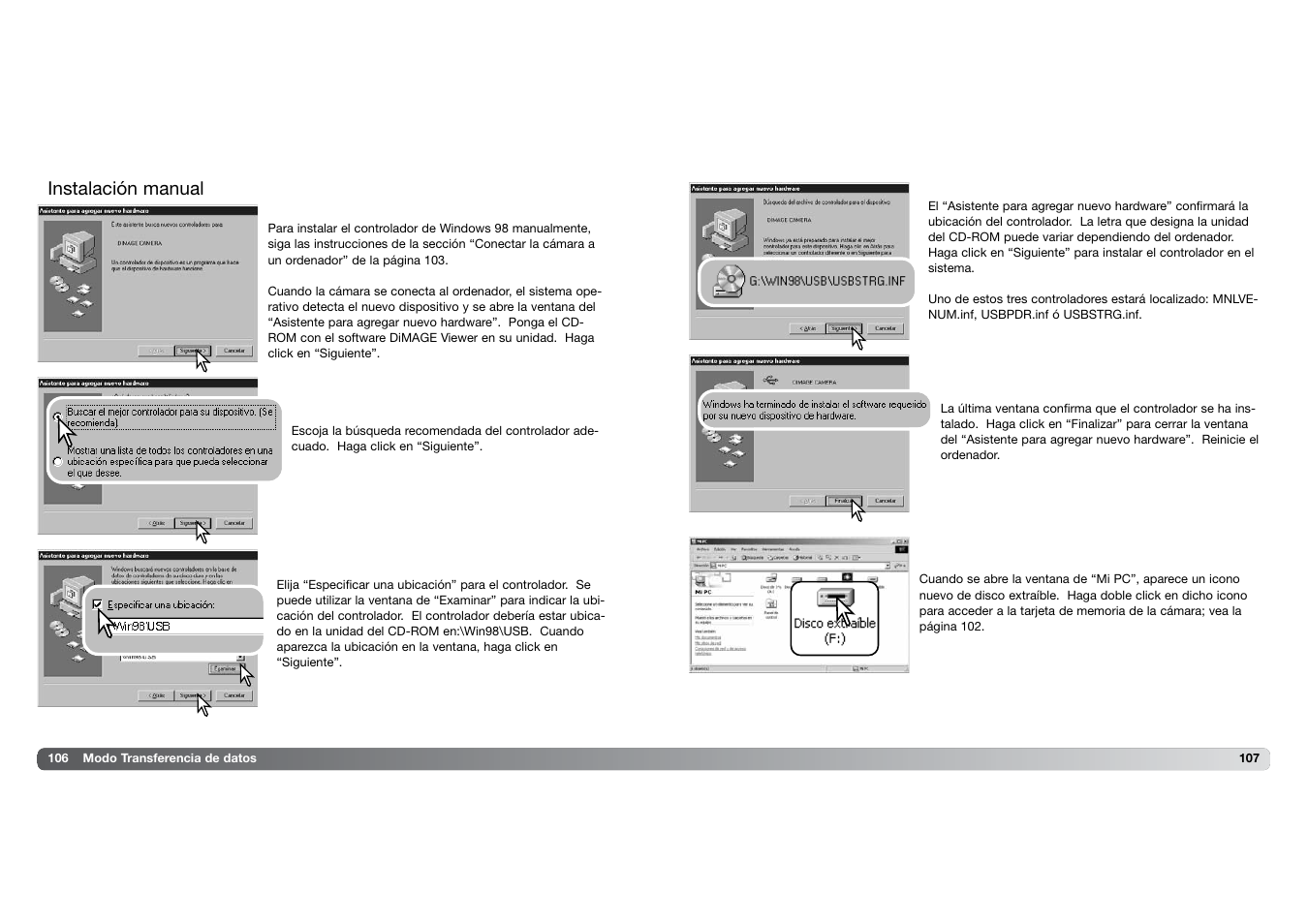 Instalación manual | Konica Minolta DIMAGE Z5 User Manual | Page 54 / 66