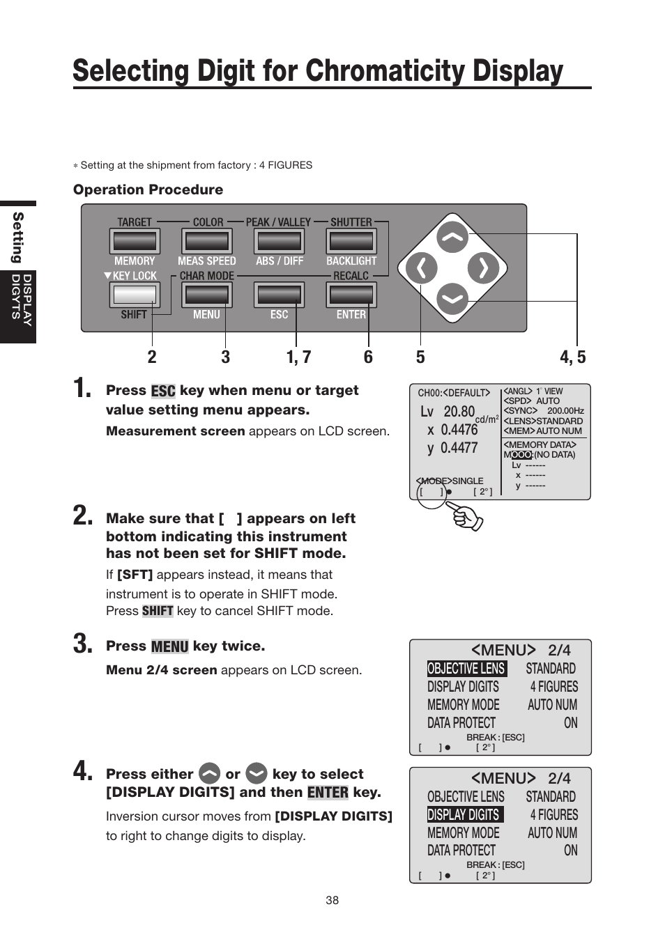 Selecting digit for chromaticity display | Konica Minolta Chroma Meter CS-200 User Manual | Page 40 / 124