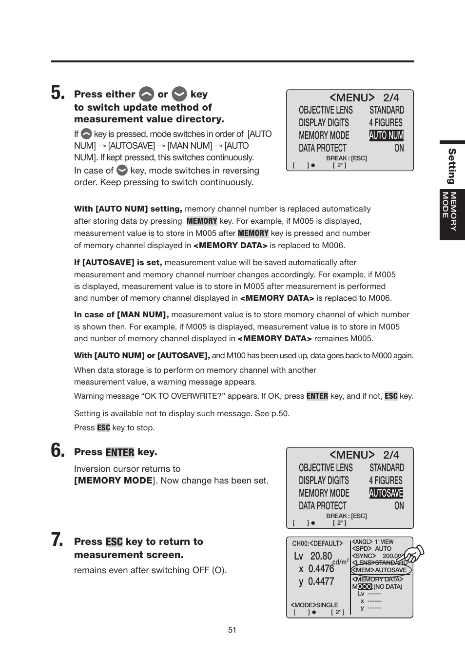 Enter, Lv 20.80, Menu | Konica Minolta Chroma Meter CS-200 User Manual | Page 53 / 124