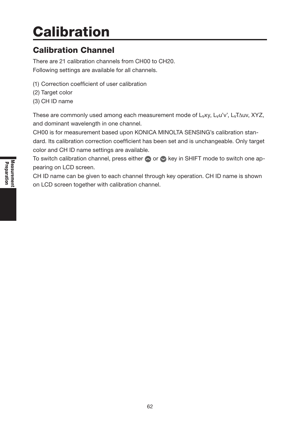 Calibration, Calibration channel | Konica Minolta Chroma Meter CS-200 User Manual | Page 64 / 124