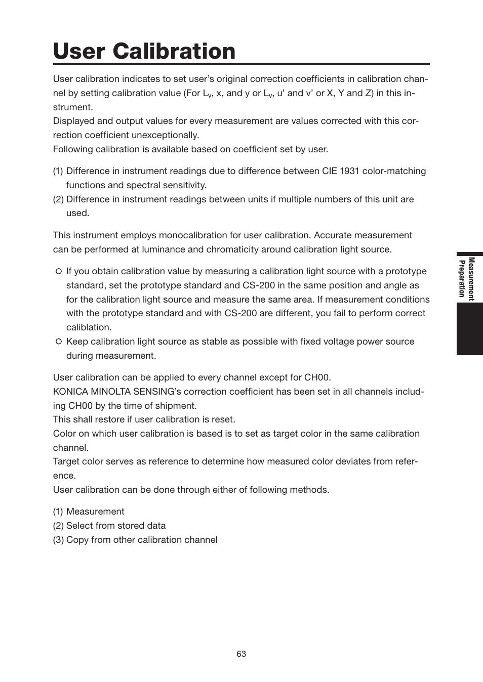 User calibration | Konica Minolta Chroma Meter CS-200 User Manual | Page 65 / 124