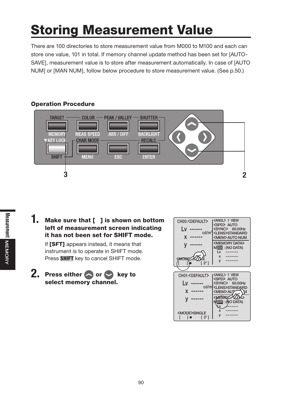 Storing measurement value, X ------ y | Konica Minolta Chroma Meter CS-200 User Manual | Page 92 / 124