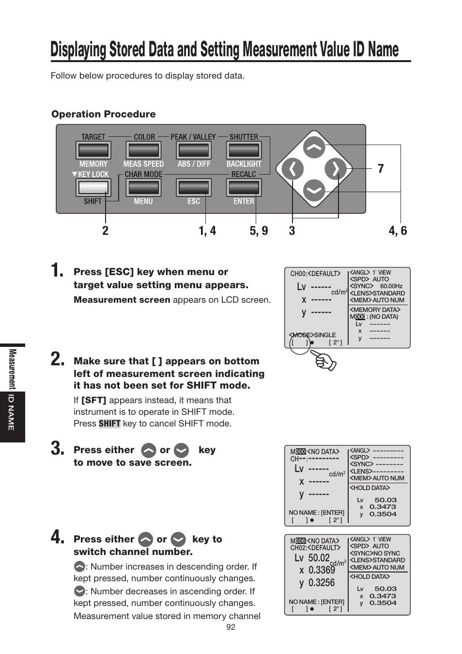 X ------ y, Lv 50.02 | Konica Minolta Chroma Meter CS-200 User Manual | Page 94 / 124