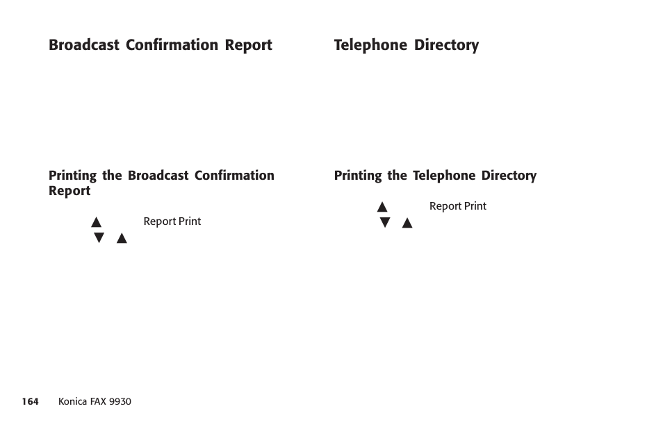 Broadcast confirmation report, Telephone directory | Konica Minolta Fax 9930 User Manual | Page 179 / 249