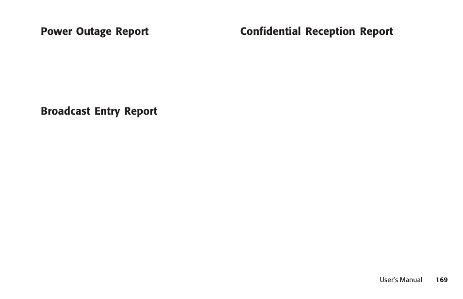 Power outage report, Broadcast entry report, Confidential reception report | Konica Minolta Fax 9930 User Manual | Page 184 / 249