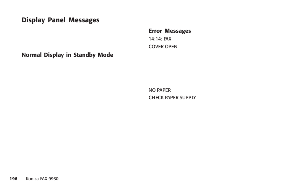 Display panel messages | Konica Minolta Fax 9930 User Manual | Page 211 / 249