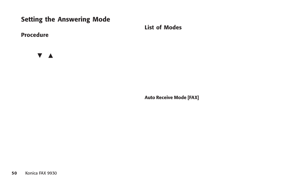 Setting the answering mode | Konica Minolta Fax 9930 User Manual | Page 65 / 249