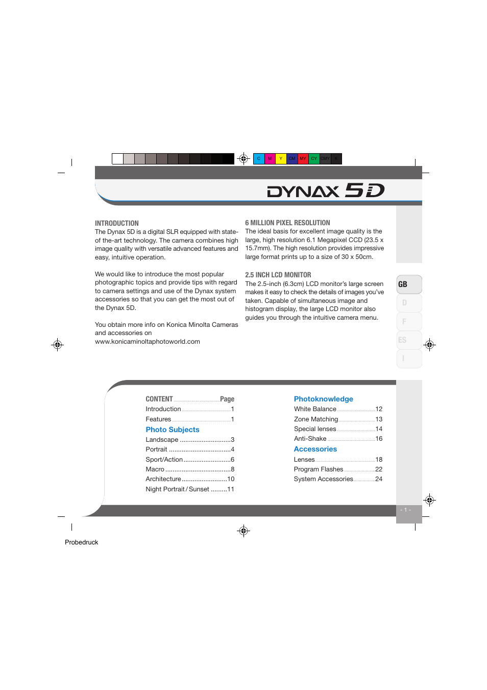 Df gb i es | Konica Minolta Dynax 5D User Manual | Page 2 / 27
