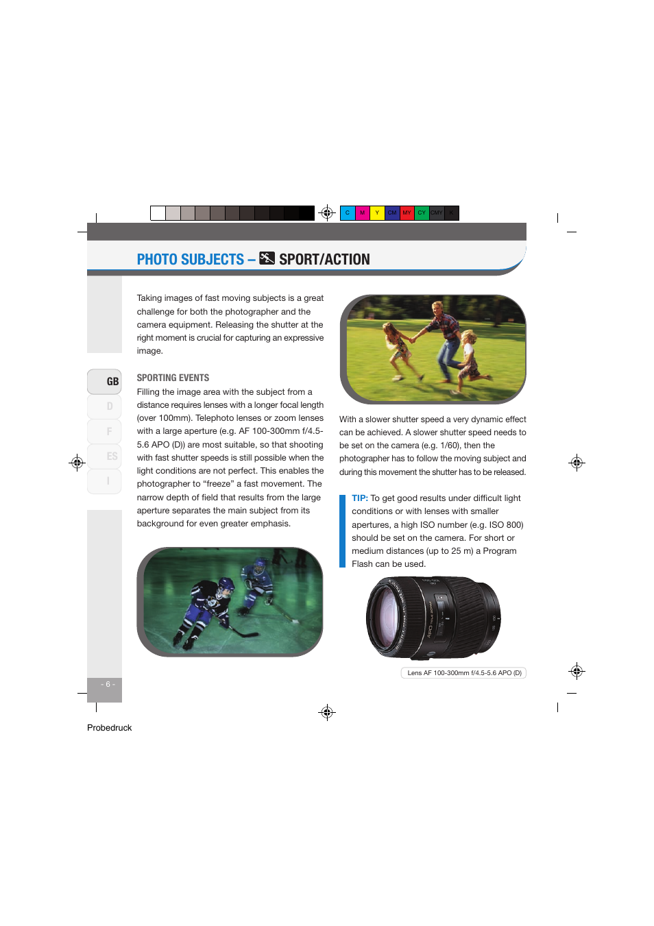 Photo subjects – sport/action, Df gb i es | Konica Minolta Dynax 5D User Manual | Page 7 / 27