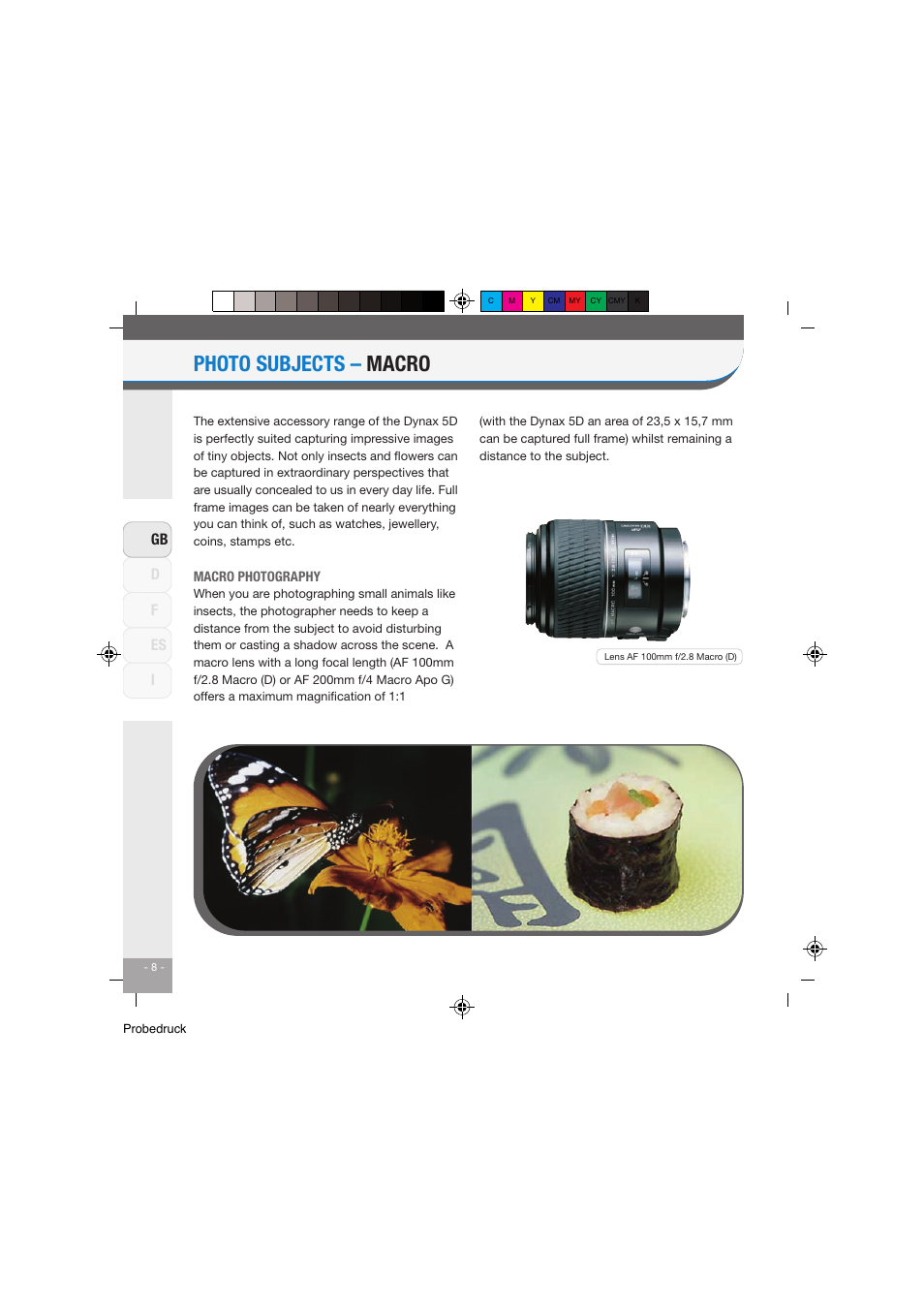 Photo subjects – macro, Df gb i es | Konica Minolta Dynax 5D User Manual | Page 9 / 27