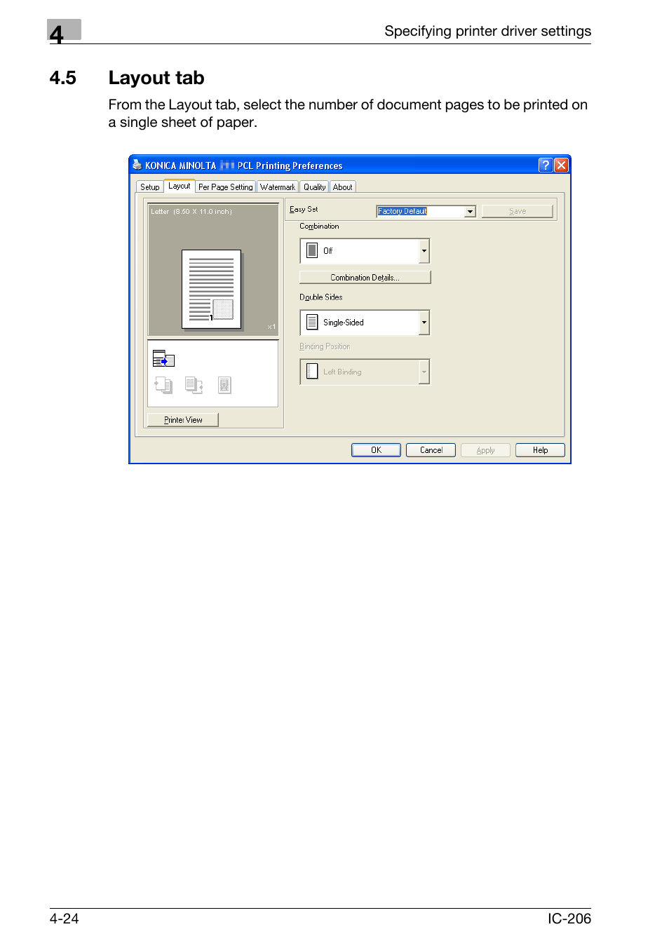 5 layout tab, Layout tab -24 | Konica Minolta bizhub 163 User Manual | Page 113 / 362