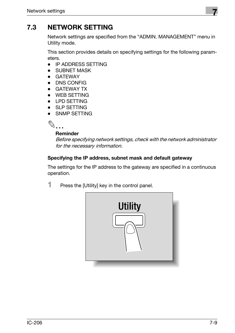 3 network setting, Network setting -9 | Konica Minolta bizhub 163 User Manual | Page 148 / 362