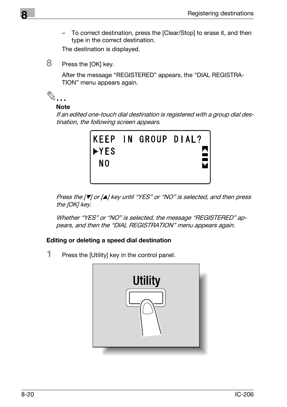 Editing or deleting a speed dial destination, Editing or deleting a speed dial destination -20 | Konica Minolta bizhub 163 User Manual | Page 209 / 362